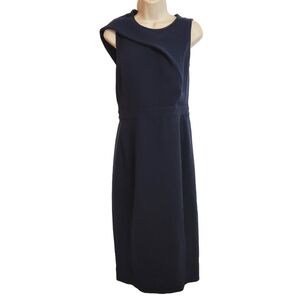 Byron Lars Beauty Mark Draped Asymmetrical Neckline Sheath Dress Navy Blue 10